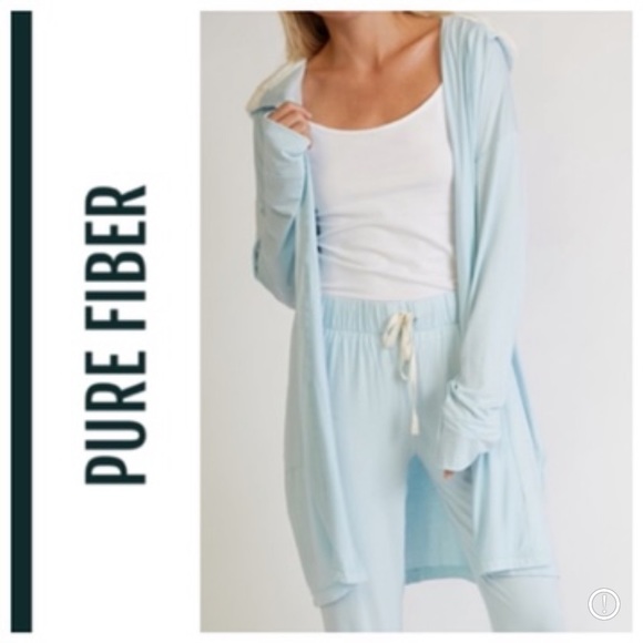 Pure Fiber Other - Light Blue Bamboo Knit Hooded Robe